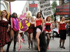 burlesque dancers march on town hall